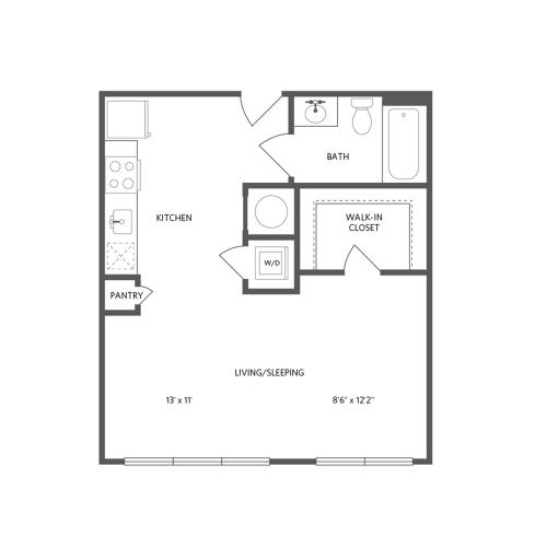 556 square foot studio one bath floor plan image