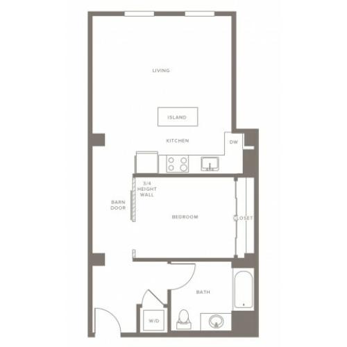 710 square foot one bedroom one bath apartment floorplan image