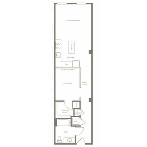735 square foot one bedroom one bath apartment floorplan image