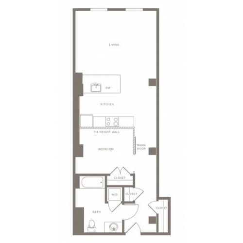 745 square foot one bedroom one bath apartment floorplan image
