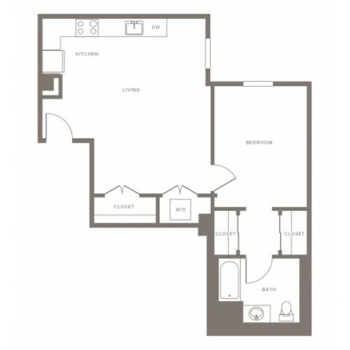 703 square foot one bedroom one bath apartment floorplan image