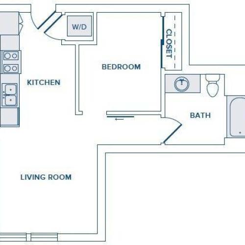 615 square foot one bedroom one bathroom floorplan image