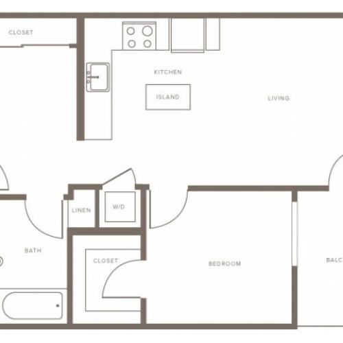 679 square foot one bedroom one bath apartment floorplan image