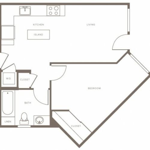 626 square foot one bedroom one bath apartment floorplan image