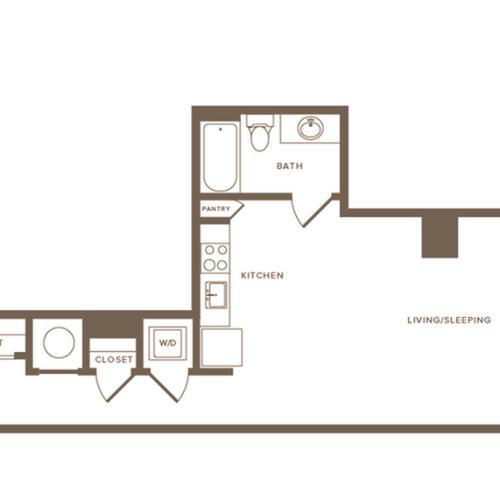 614 square foot studio one bath apartment floor plan image