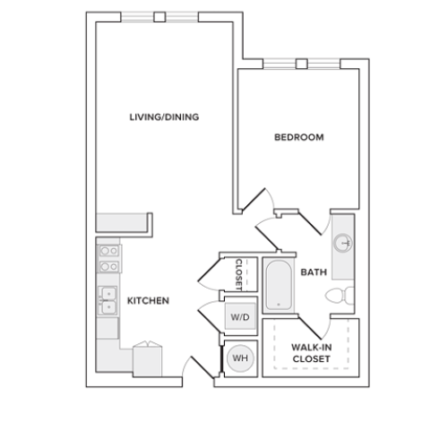 803 square foot one bedroom one bathroom apartment floorplan image