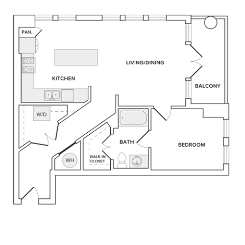 855 square foot one bedroom one bathroom apartment floorplan image