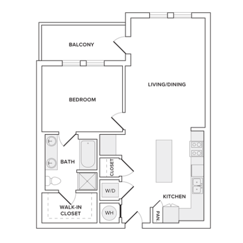 894 square foot penthouse one bedroom one bathroom apartment floorplan image