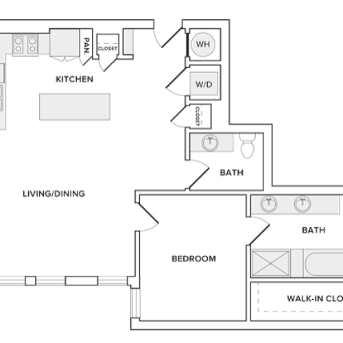 967 square foot penthouse one bedroom one and one half bathroom apartment floorplan image