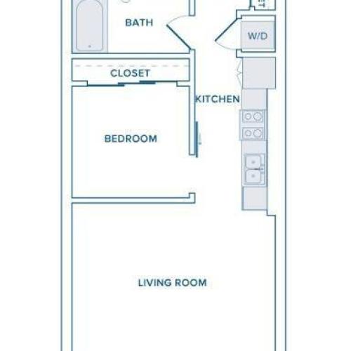661-745 square foot one bedroom one bathroom floorplan image