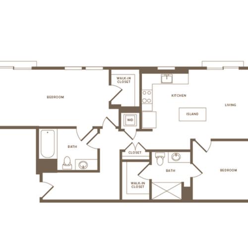 1054 square foot two bedroom two bath floor plan image