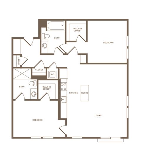 1188 square foot two bedroom two bath floor plan image