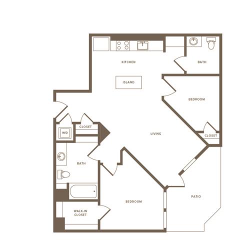 882 square foot two bedroom two bath floor plan image