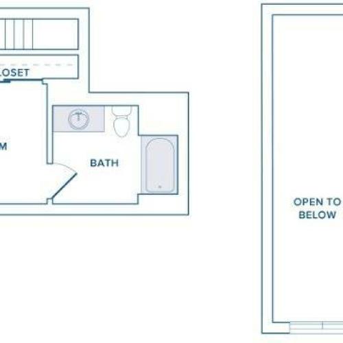 716 square foot one bedroom one bathroom loft floorplan image