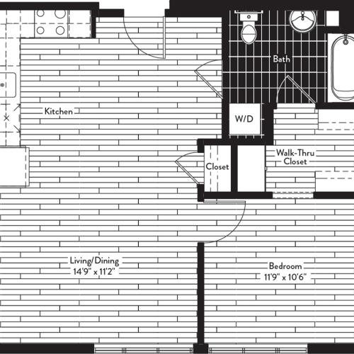 594 square foot one bedroom one bath floor plan image