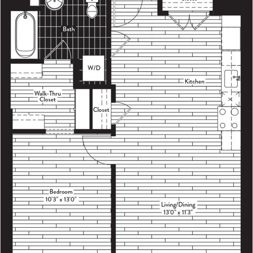 708 square foot one bedroom one bath floor plan image