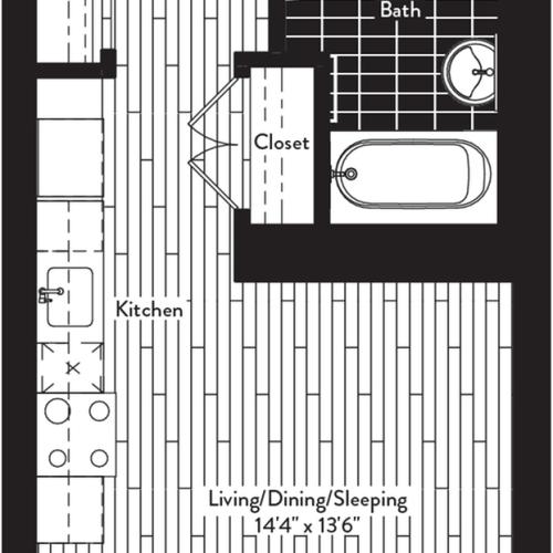 407 square foot studio one bath floor plan image