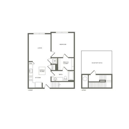 838 square foot one bedroom one bath with rooftop patio apartment floorplan image