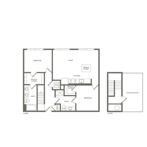 1193 to 1201 square foot two bedroom two bath with rooftop patio apartment floorplan image