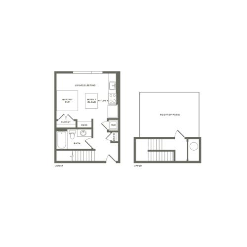 578 square foot studio one bath loft apartment floor plan image