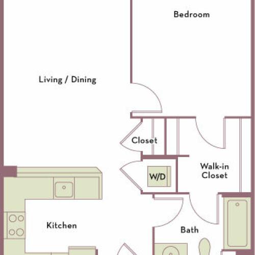 649 to 776 square foot one bedroom one bath apartment floorplan image