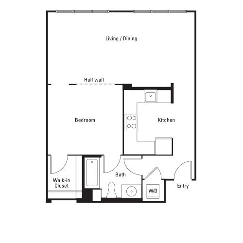776 square foot studio one bath apartment floorplan image