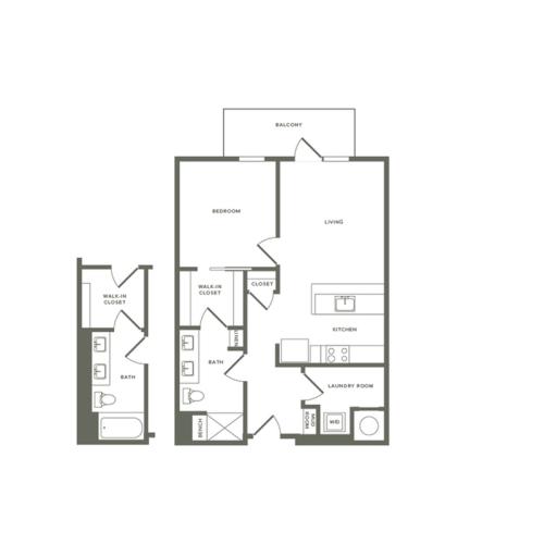 790 to 815 square foot one bedroom one bath apartment floorplan image