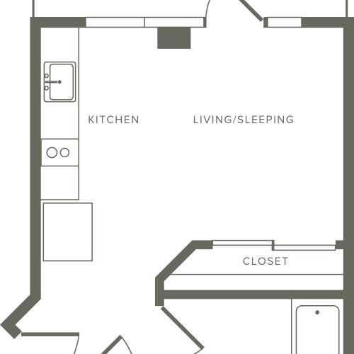 361-362 square foot studio one bath floor plan image