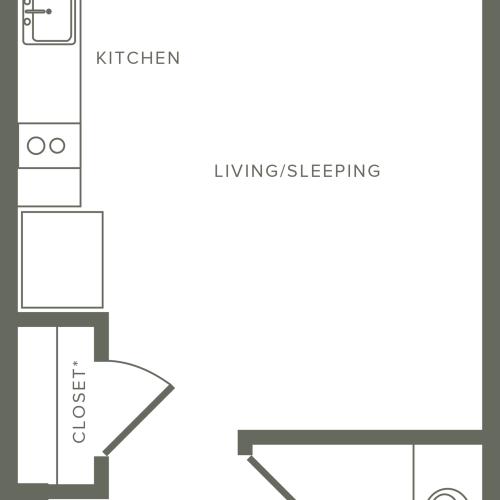 381-424 square foot studio one bath floor plan image