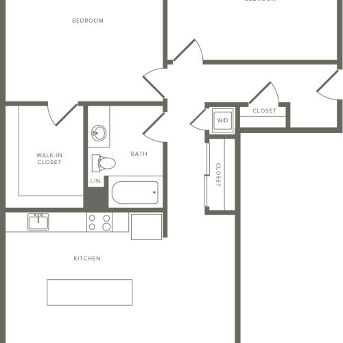 1,516-1,718 square foot two bedroom two bath apartment floorplan image