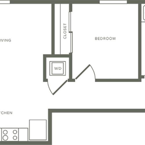 640 square foot one bedroom one bath floor plan image