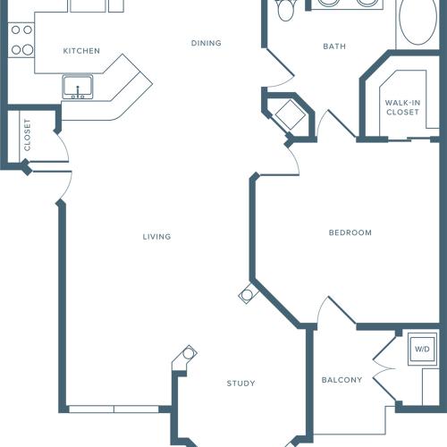 920 square foot one bedroom one bath apartment floorplan image