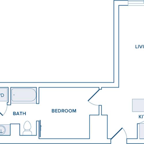 626-660 square foot one bedroom one bath apartment floorplan image