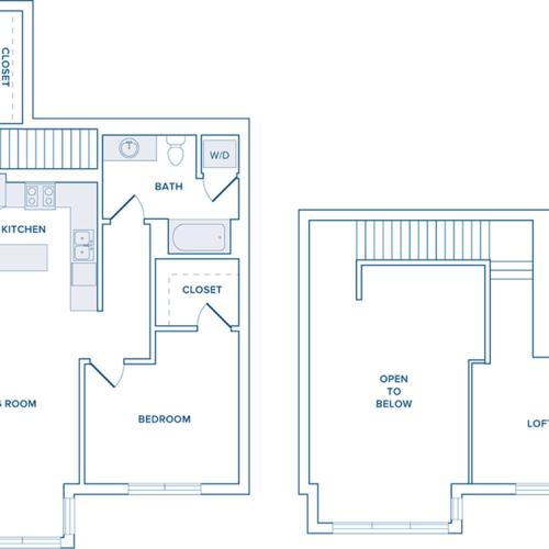 955 square foot one bedroom loft one bath apartment floorplan image