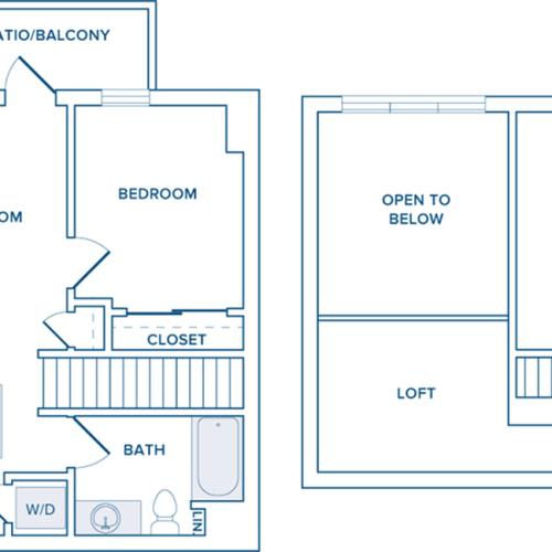 755-893 square foot one bedroom loft one bath apartment floorplan image