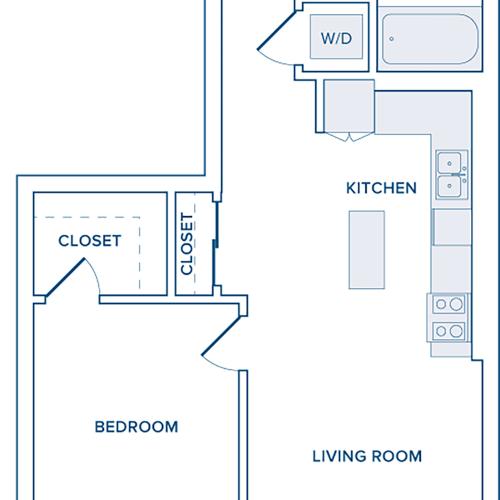 620 square foot one bedroom one bath apartment floorplan image