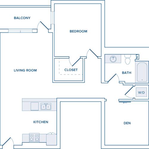 851 square foot one bedroom den one bath apartment floorplan image