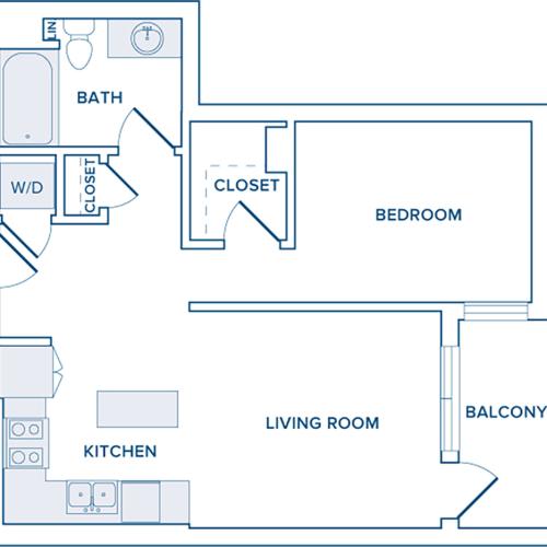 705 square foot one bedroom one bath apartment floorplan image