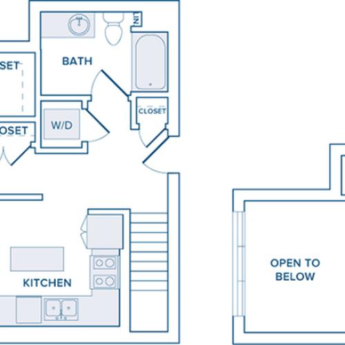 836 to 840 square foot one bedroom loft one bath apartment floorplan image