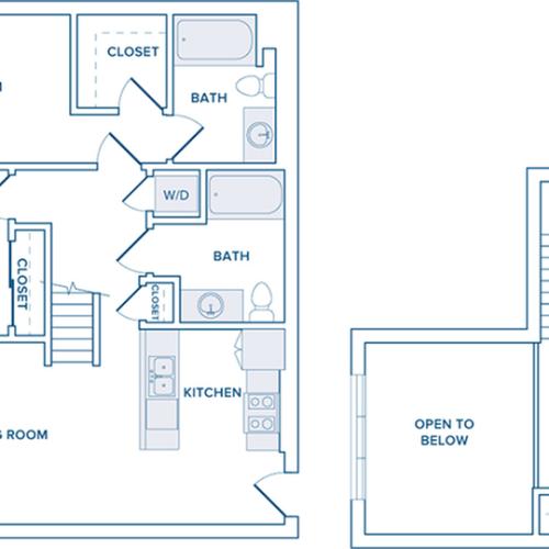 1210-1364  square foot two bedroom loft two bath apartment floorplan image