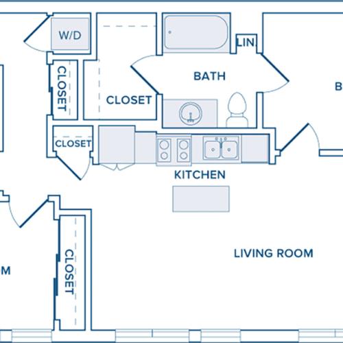 1042-1101 square foot two bedroom two bath apartment floorplan image
