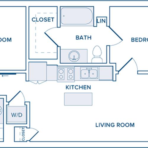 861 to 969 square foot two bedroom two bath apartment floorplan image