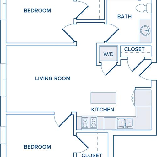 865 to 936 square foot two bedroom two bath apartment floorplan image
