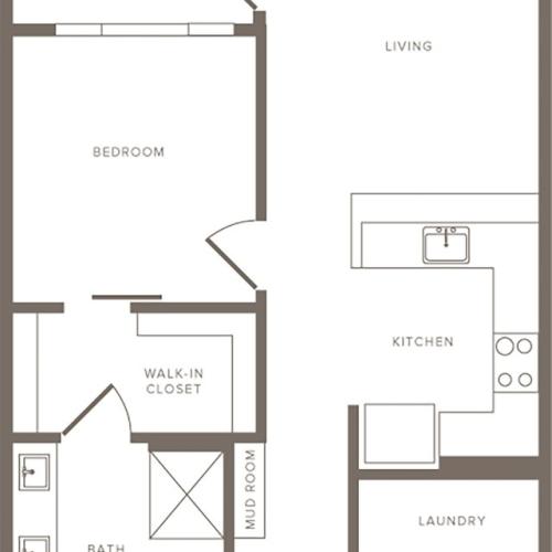 779 square foot one bedroom one bath apartment floorplan image