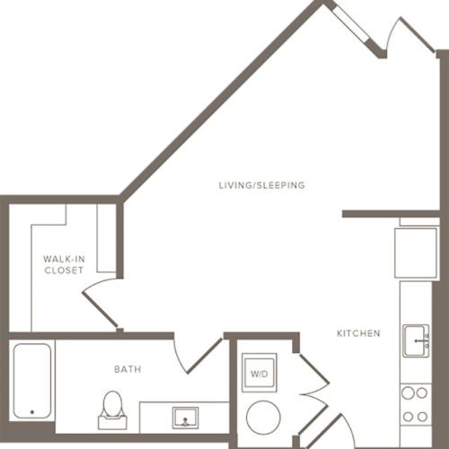 593 square foot studio one bath floor plan image