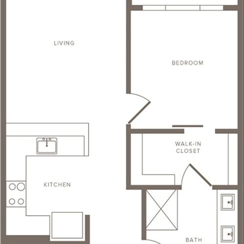 831 square foot one bedroom one bath apartment floorplan image