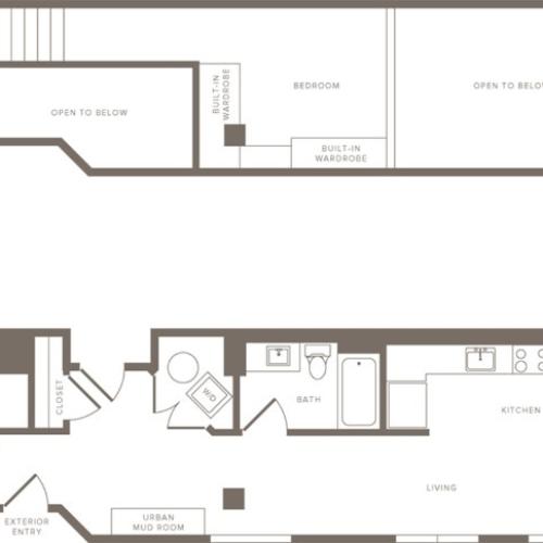 864 square foot one bedroom one bath apartment floorplan image