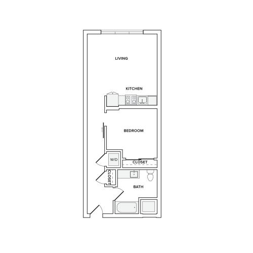 609 square foot one bedroom one bath apartment floorplan image