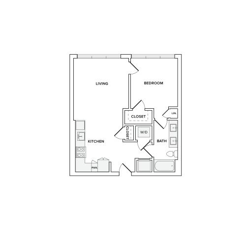 674-677 square foot one bedroom one bath apartment floorplan image