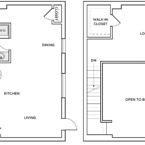 1120 square foot one bedroom one bath townhome floorplan image